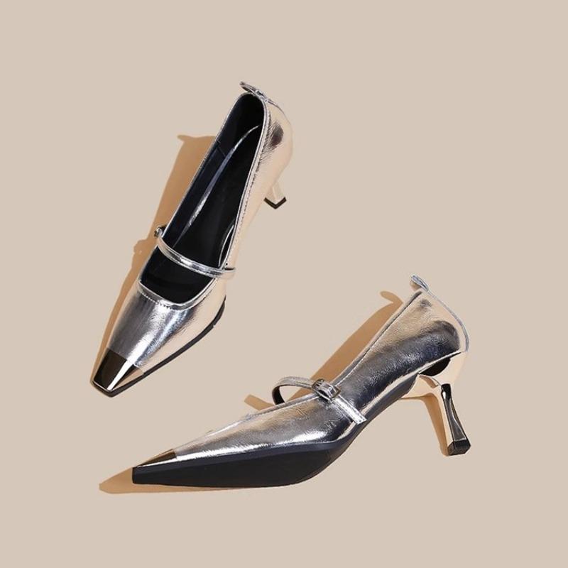 Women Heels Shoes Autumn 2025 Elegant Square-toed Women Sandals Pu Leather Fashion Dress Party Shallow Buckle Zapatos De Mujer