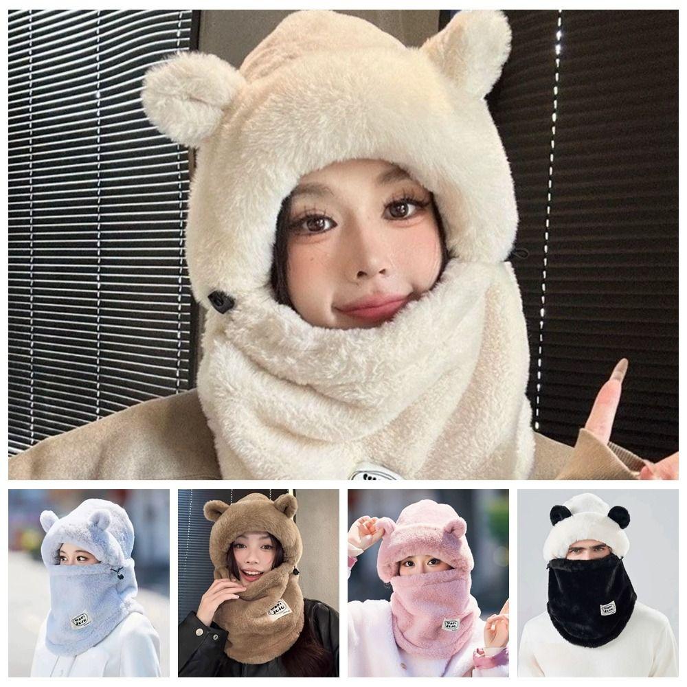 Anti-cold Winter Integrated Scarf Cap 4 in 1 Cold Proof Scarf Mask Woolen Hat  Cycling