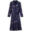 Elegant Floral Waist-Cinched Dress for Middle-Aged Women – Slimming Autumn/Winter Style