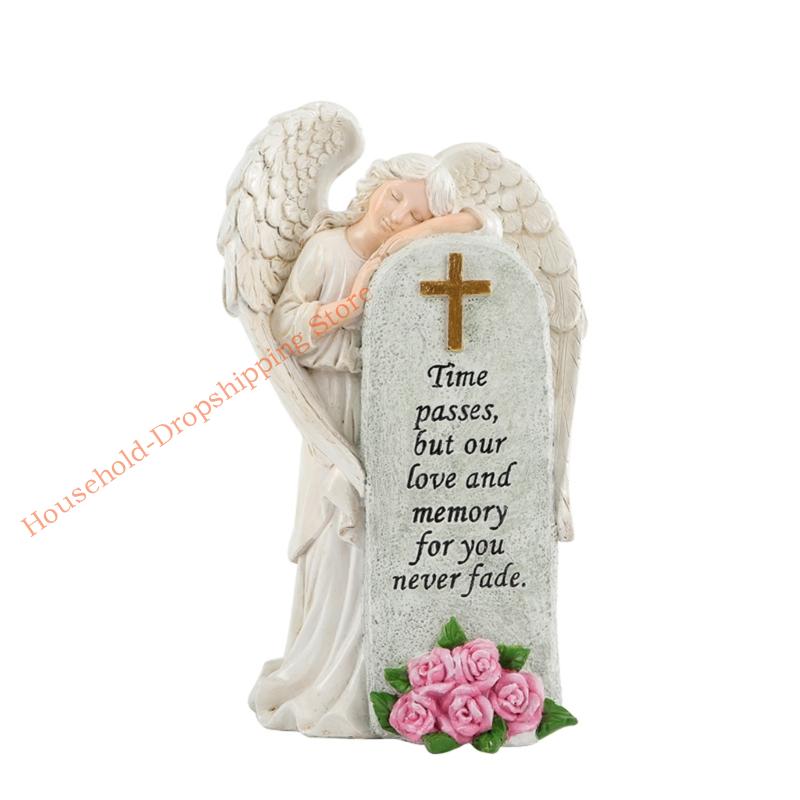 85AD Elegant Memorial Link Angel Statue For Outdoor Garden Trim Durable Resin Craftsmanship