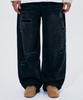 SOMEPLACE MAN Distressed Check Patch Washed Wide Denim Pants [Dark Denim]