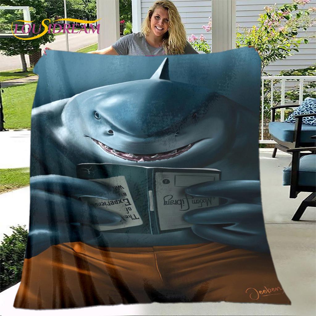 Coperta morbida in flanella con squali cartoni animati 3D, coperta da divano per soggiorno, camera da letto, letto, divano, copertura per picnic