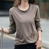 Geborduurde Zak Lange Mouw T-shirt Dames Herfst Grote Maat Dames Splicing Onderhemd Top Trendy