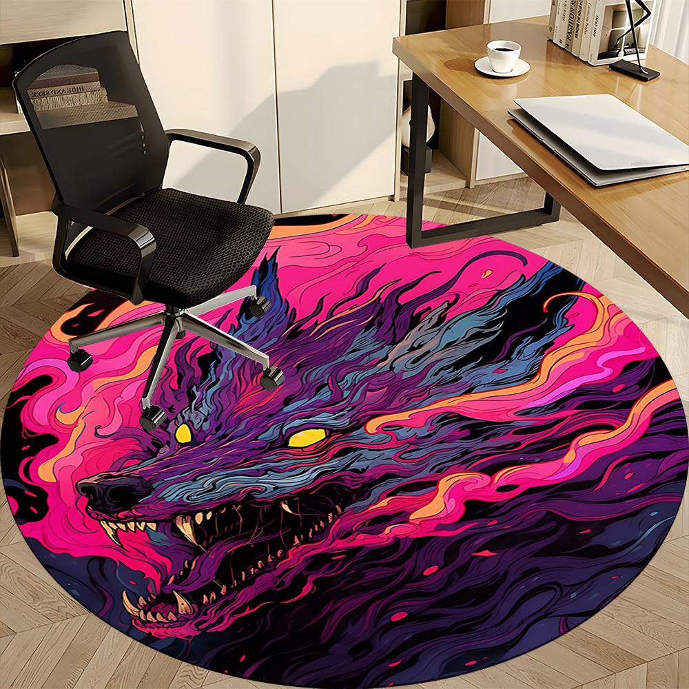 1PC Psychedelic Wolf Lava Office Round Area Rug, Mat Suitable For Office, Under Office Chairs Bedroom Living Room Home Decor, Room Deco