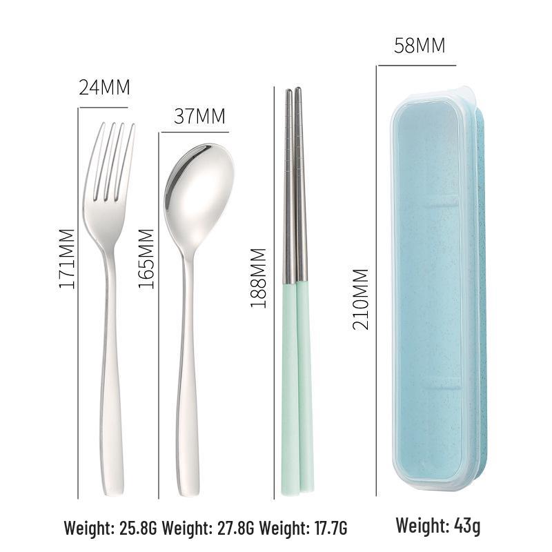 Stainless Steel Travel Cutlery Set: Fork, Spoon, Chopsticks with Portable Storage Box