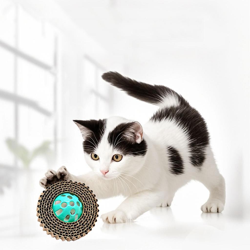 Interactive Corrugated Cardboard Cat Toy with Durable Hollow Balls for Indoor Play and Scratching Activity Center for Cats Kittens and Small Pets