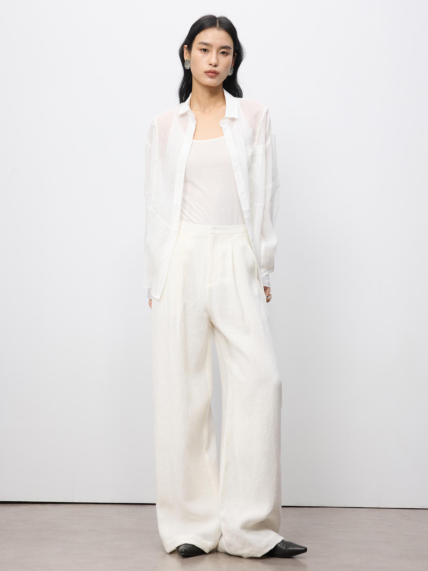 Women s 100% Linen Wide-Leg Pants - Loose, Drapey White for Spring/Summer 2026 Small грязно-белый