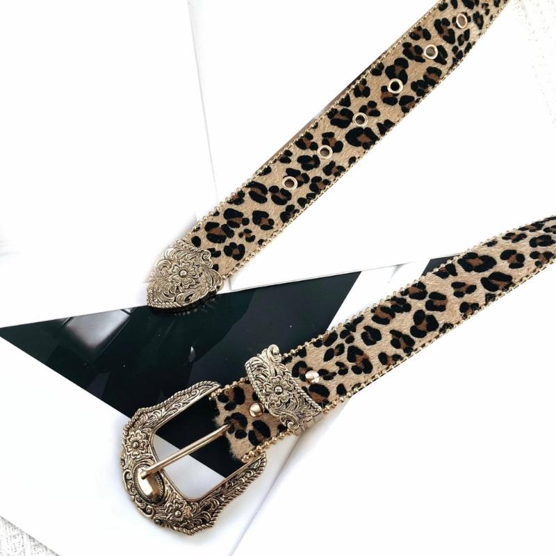 Fashion Leopard Print Belt Girl Metal Buckles Belt 2000s Waistband Ethnic Waistbelt Bead Trim Belt Aesthetic Buckles Belt