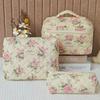 Vintage Blumenmuster Damen Stepp Kosmetiktaschen Reise Tragbar Damen Make-up Etui Toilettenartikel Aufbewahrung Handtasche Mädchen Reißverschluss Federmäppchen