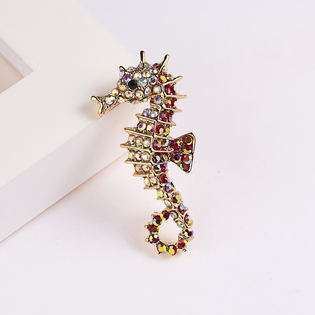 Light Luxury Full Rhinestone Seahorse Brooches For Women Men Exquisite Trendy Sea Animal Backpack Clothes Pins Banquet Jewelry
