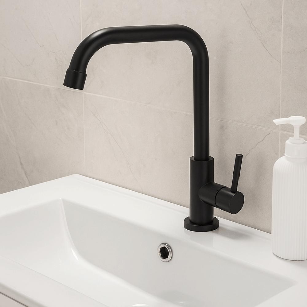 Stainless Steel Kitchen Faucet Convenient Universal Wall Mounted Faucet Wall-mounted Black Single Cold Water Tap Restaurant