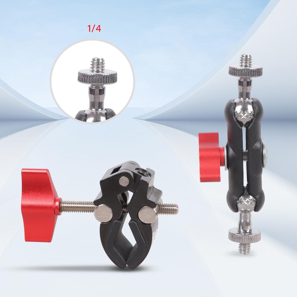 Adjustable 1/4inch Threaded Ball Mounting Arm Heavy Duty Iron Clamp Rotatable Metal Clamp for Mobile Phone Monitor Video