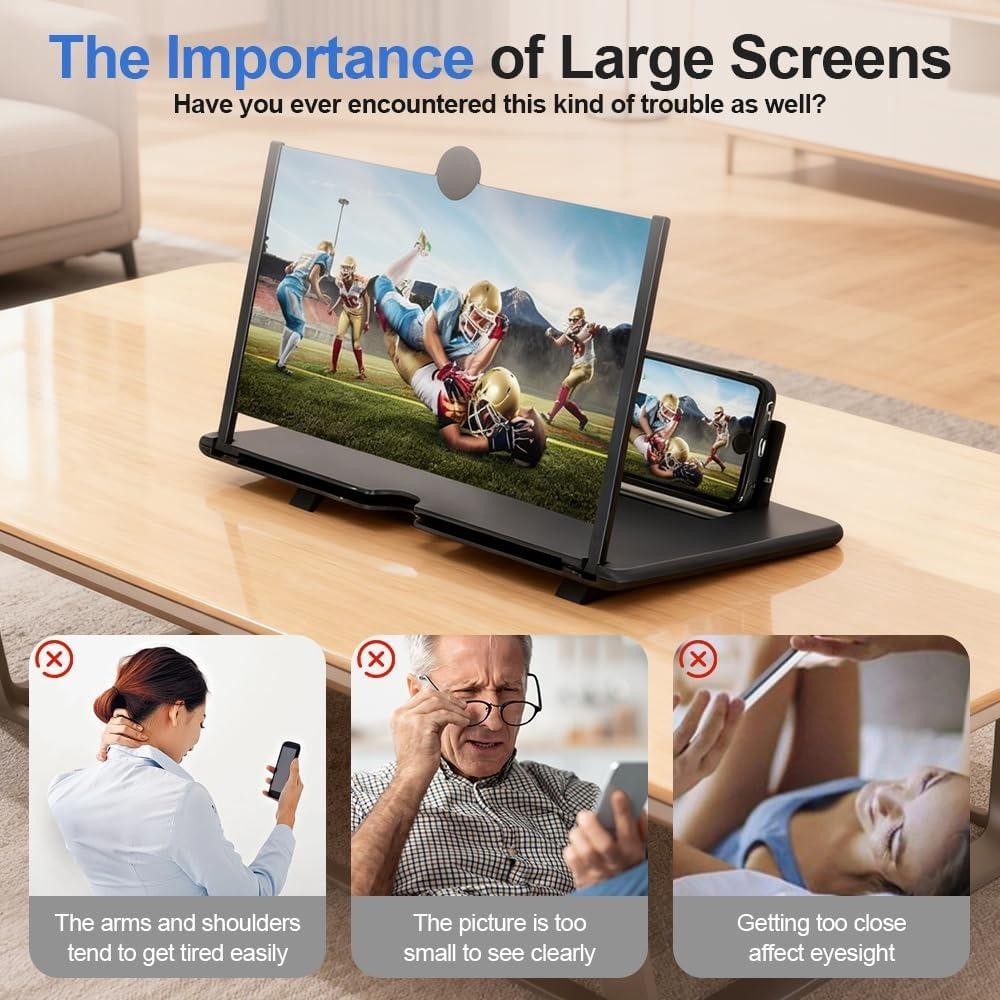 Mobile phone magnifier screen, 3D HD magnified projection screen, for movies, videos, and games, foldable phone stand with screen magnifier