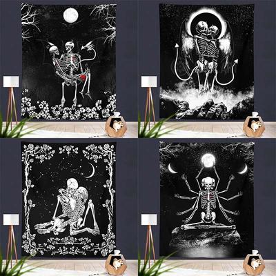 Schwarz und Weiß Paar Schädel Hintergrundmuster Wandteppich Heim Wanddekoration Wandteppich Schlafzimmer Wohnzimmer Wandteppich