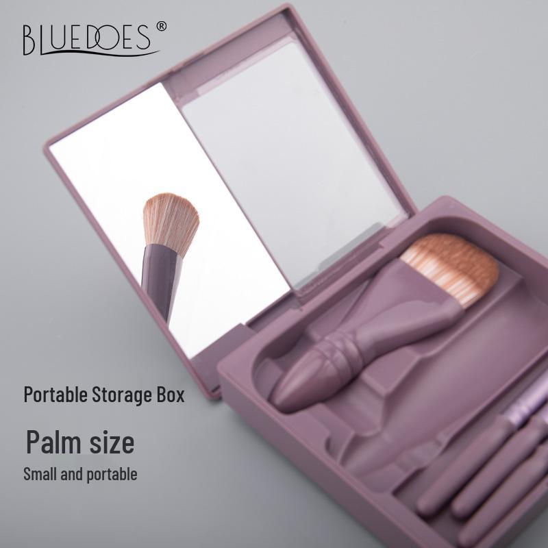Portable Makeup Brush Set with Mirror: Soft Bristle Powder & Eyeshadow Brushes in Storage Box