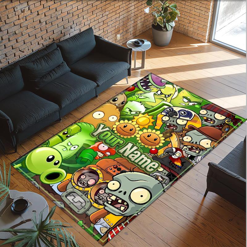 Personalized Crystal Velvet Carpet Custom Name Text,Plants vs. Zombies Anti Slip Area Rug For Home Decoration