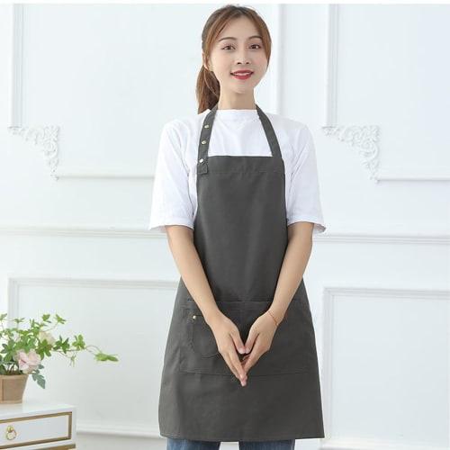 Deoway Neck Apron, Adjustable Length, Simple Design, Men's and Women's Cafe Apron, Solid Color, Stylish, Large Capacity Pockets, Stain Resistant, Wrin