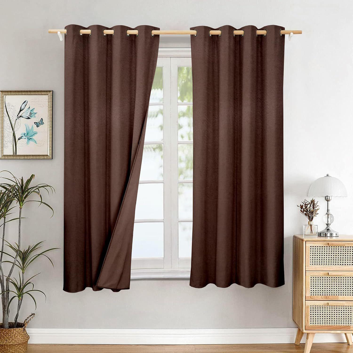 

Полиэстер 100% Блэкаут Однотонные Шторы для Окна|100% Затемнение Комнаты| Шторы для Окна Блэкаут| 5 Футов |Набор из 2 штук| Однотонный Дизайн | темно-коричневого