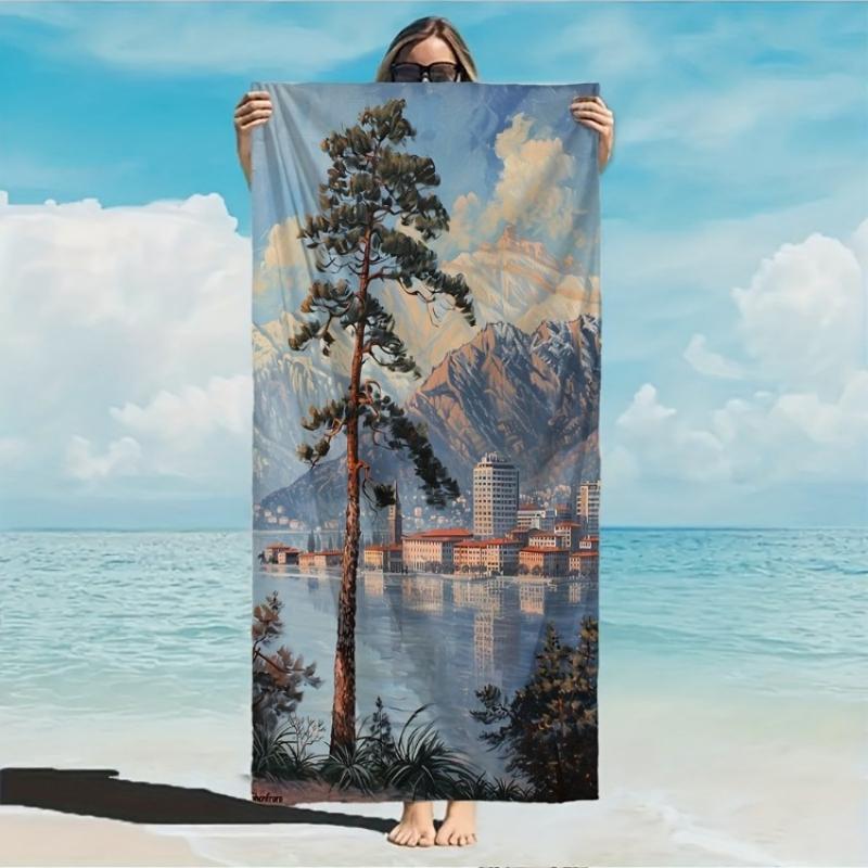 

Landscape Beach Towel, Pine Tree & Mountain Lake Art, Realistic Scenery Print, Soft Microfiber, Perfect Gift for Nature Lovers W30*H60(CM)
