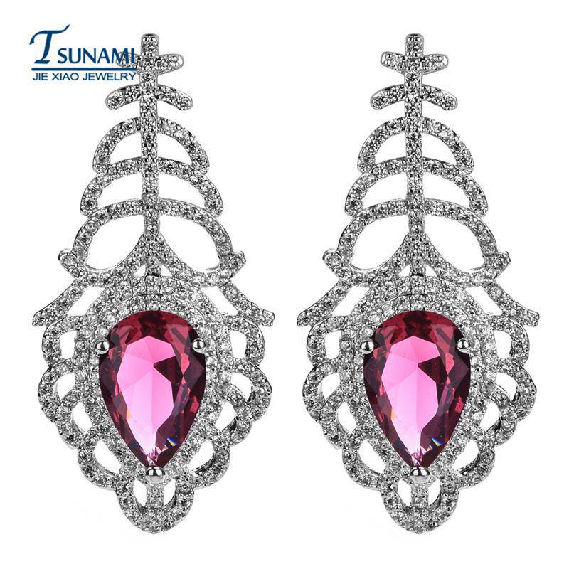 

S925 Silver Needle Anti-Allergy Zircon Leaf Earrings - European & American Fashion синій