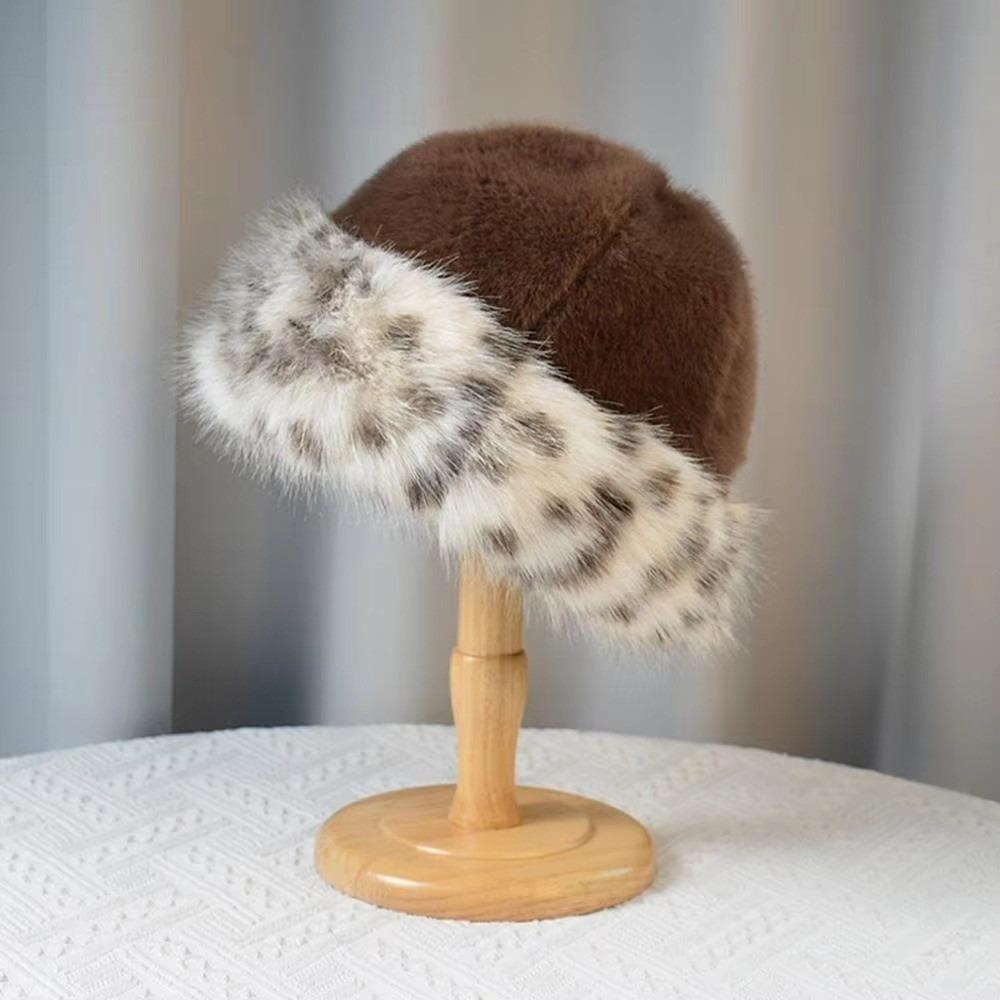 Windproof Faux Fur Bucket Hat Thick Furry Winter Panama Basin Cap Plush Fisherman Hat Winter