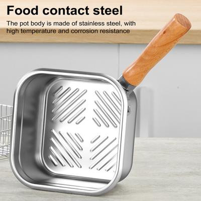 Small Deep Fryer Pot Steamer Cookware Cooking Tool Wooden Handle Stainless Steel Portable Pan for Vegetables Camping Picnics