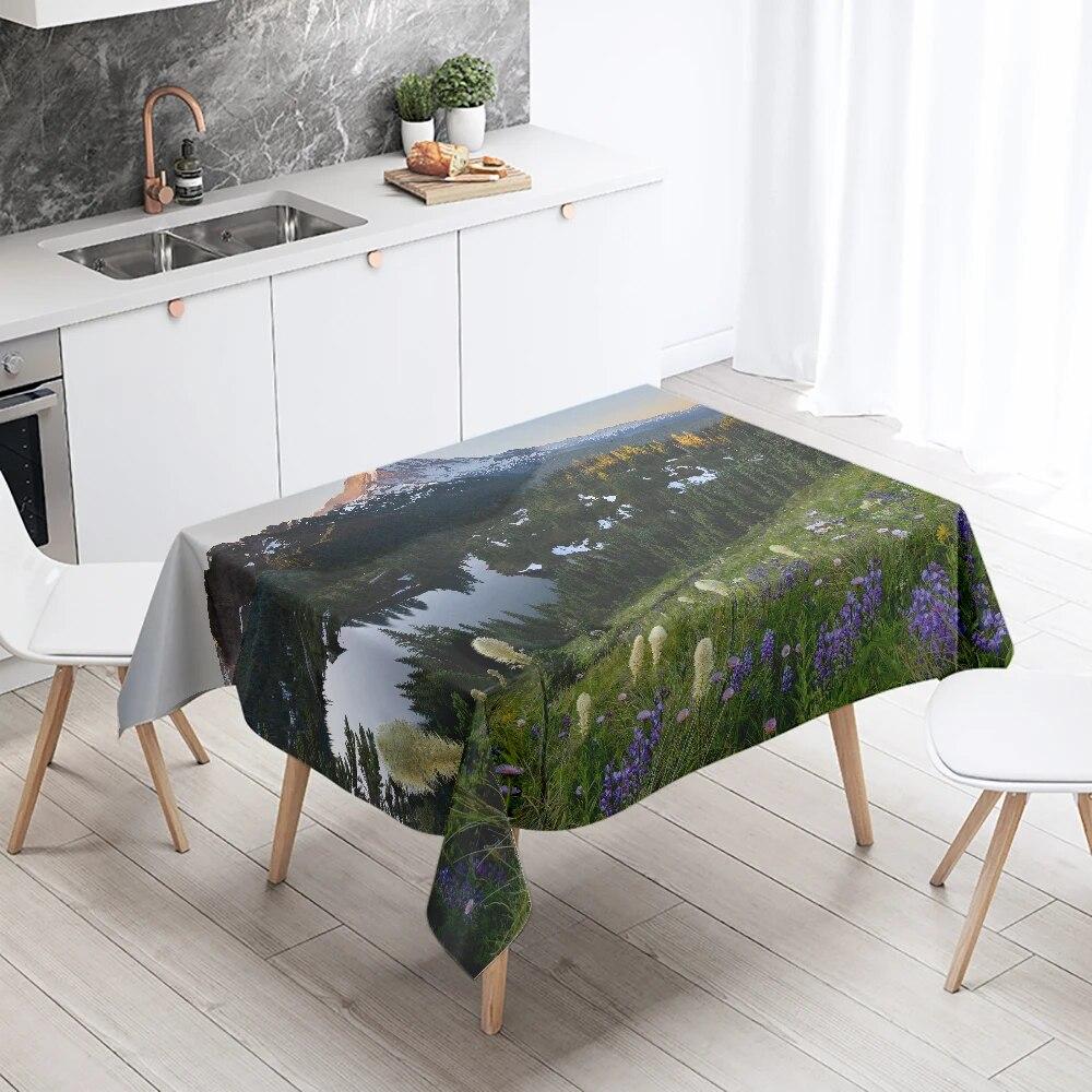 Landscape Tablecloth Mountains Canyon Lake Water Home Table Decoration Antifouling Waterproof Rectangular