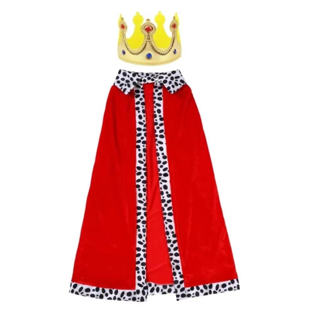 Red Velvet Adult Kids Prince Robe 80/90/130/150cm Cosplay Dress Up  for Parent-child Activity
