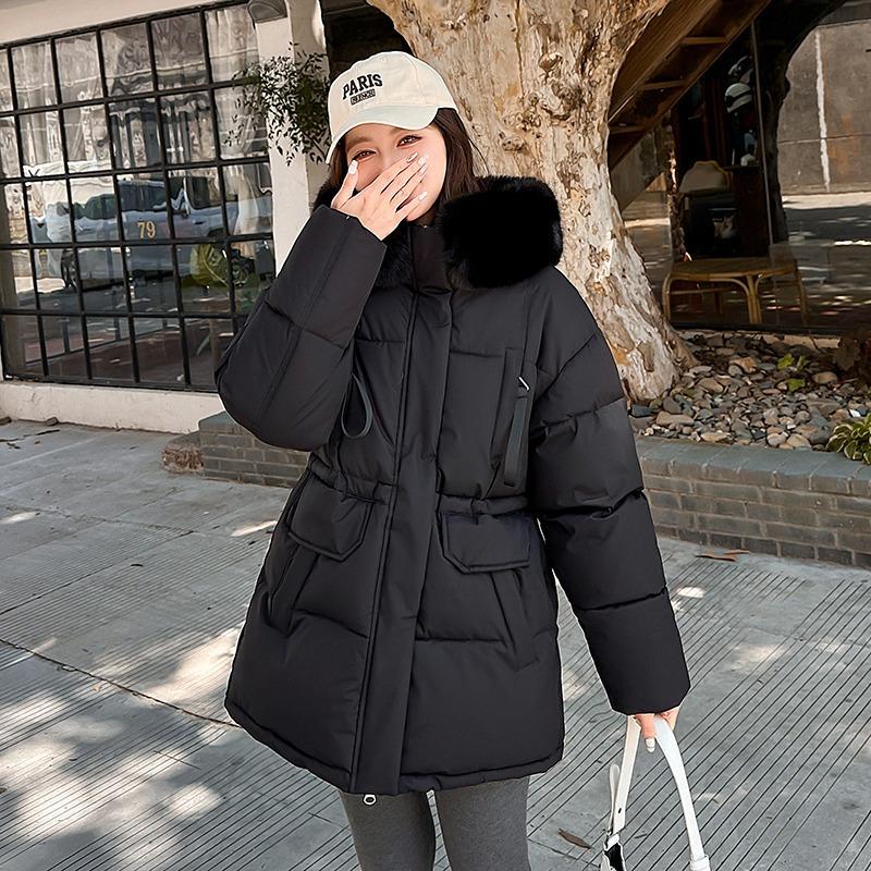 New medium and long cotton-padded clothes women's clothing waist down cotton clothes big fur collar jacket women