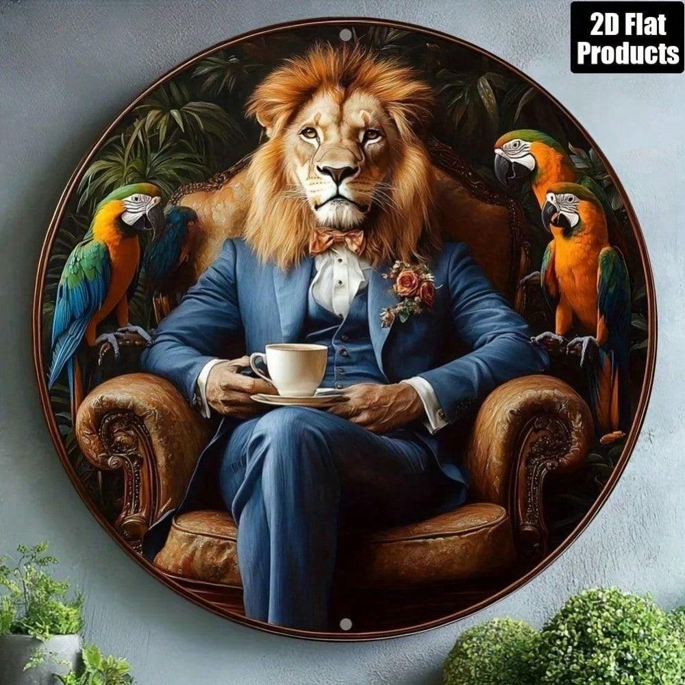 Круглая металлическая настенная art Попугай Лев Винтажная жестяная табличка Домашний декор
