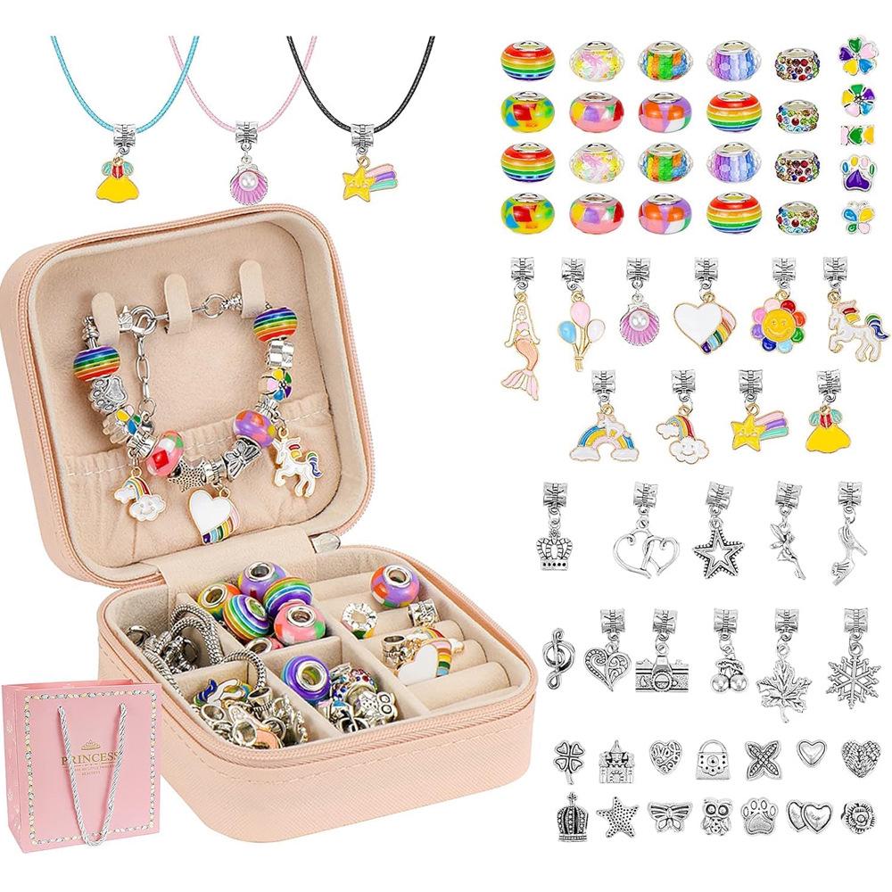 66-Piece DIY Rainbow Unicorn Beaded Bracelet & Necklace Set - Perfect Birthday Gift Box