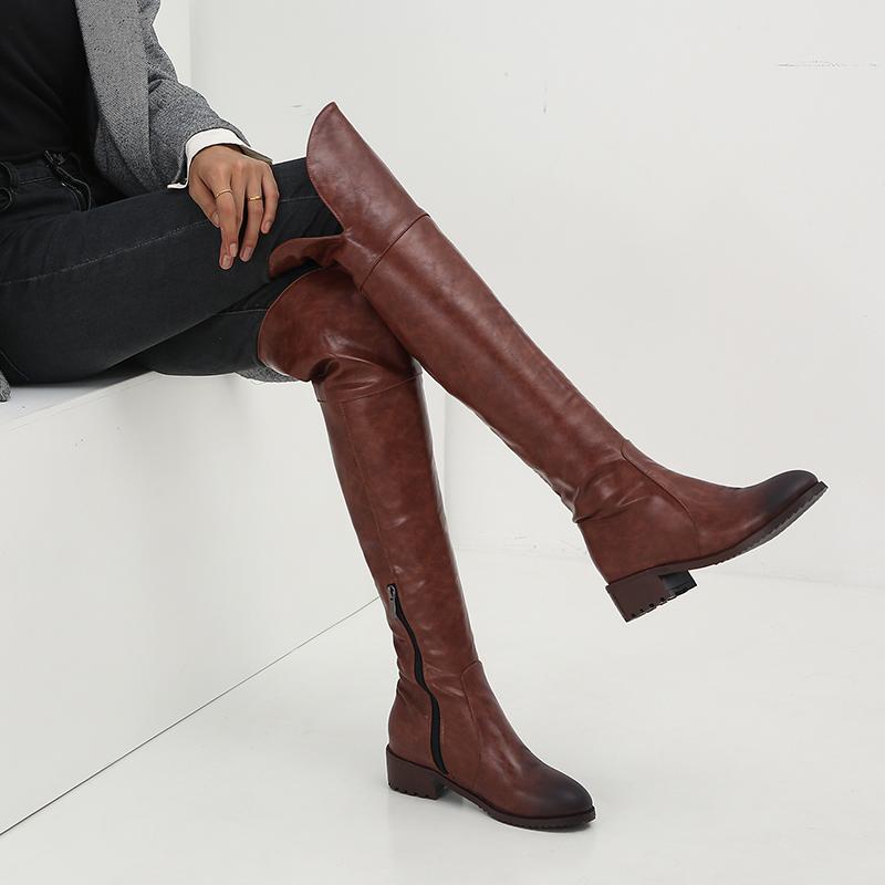 Botas femininas de salto baixo outono e inverno novas de salto grosso casuais tamanho grande botas médias