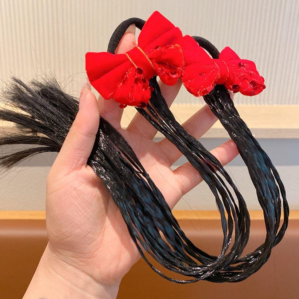 1/2pcs Cute Headwear Girls New Year Headdress Rubber Bands Children's Bow Wig Birthday Gifts