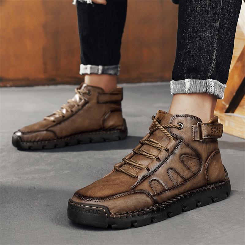 Mens Handmade Boots Pattern Leather Comfy Soft Sock Ankle Boots Autumn /Winter Men Boots Men Winter Boots