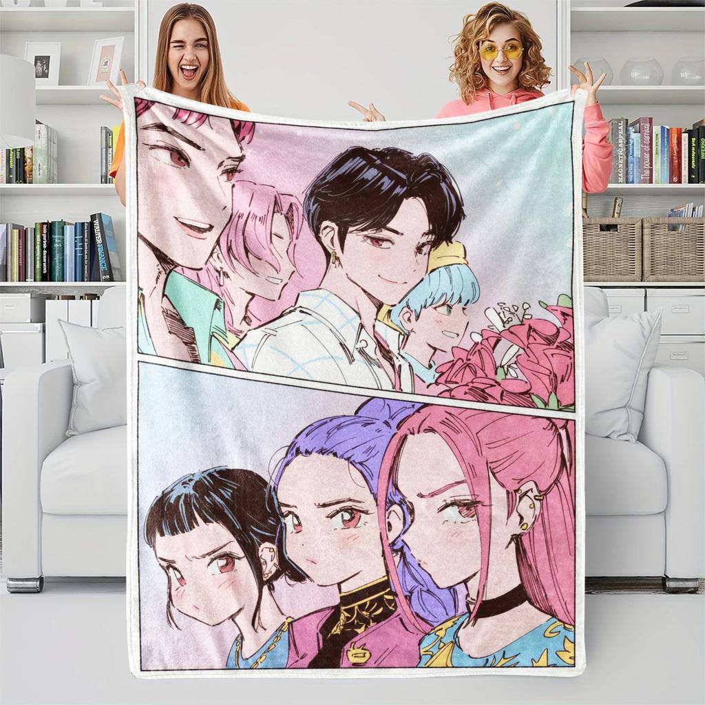 K-Pop Demon Hunters Blanket Girls Boys Plush Throw Blanket Novelty Warm Blanket All Season Gift for Bed Sofa Office Camping Trip