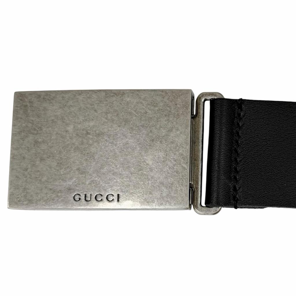 Great GUCCI belt Logo buckle with dark marks finish Silver leather mens 835193 Used