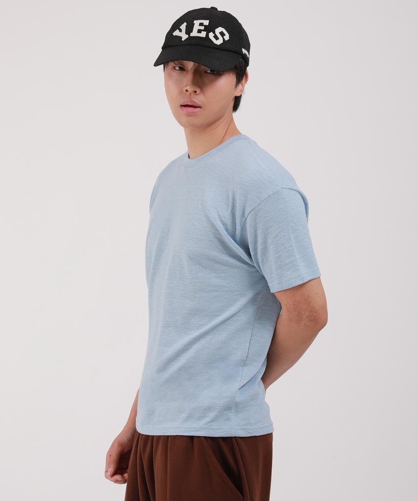 Dibellobeu Slub Round Short Sleeve T-Shirt_Sky Blue