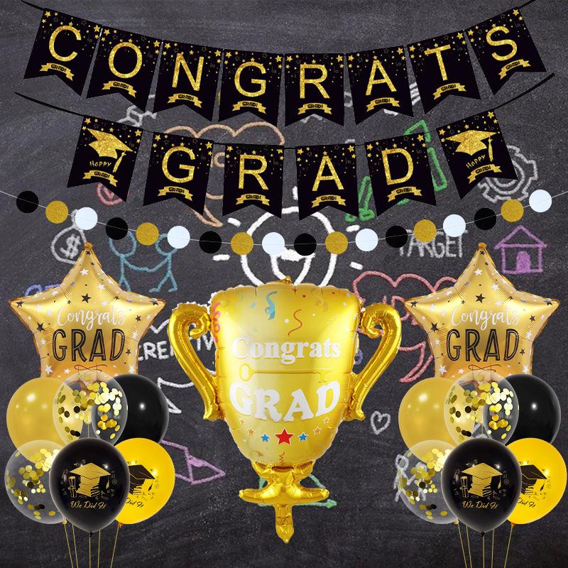 Graduation Ceremony Decoration Scholar Hat Certificate Trophy Graduation Season Theme Flag Birthday Balloon Set