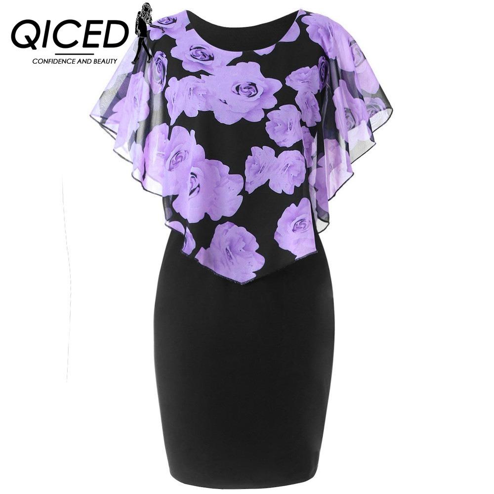 

QICED Черное сексуальное платье с прозрачной шалью и нежным цветочным принтом XXXXL фиолетовый