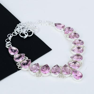 Pink Kunzite Silver Necklace, Pink Color Necklace, Pink Kunzite Gemstone, 925 Sterling Silver Jewelry, Pink Crystal Dainty Necklace For Her