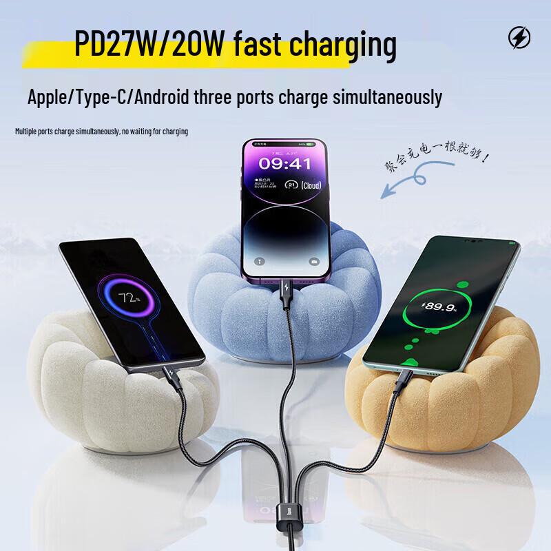 Baseus 3-in-1 PD 20W/27W Fast Charging Cable (Type-C to M+L+C)