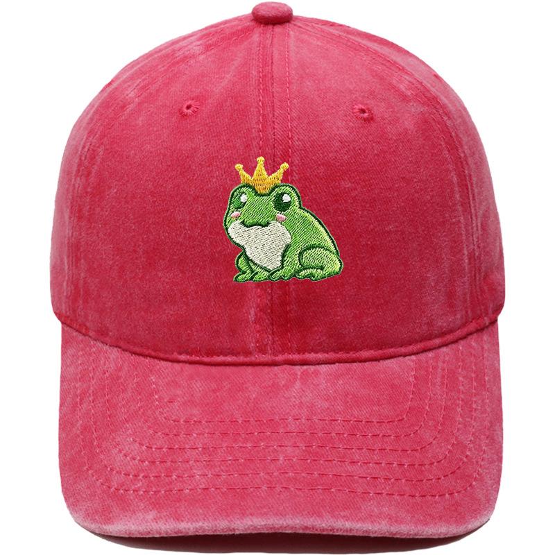 New cartoon crown frog embroidery baseball cap retro and old cute men's and women's casual sunshade dad hat