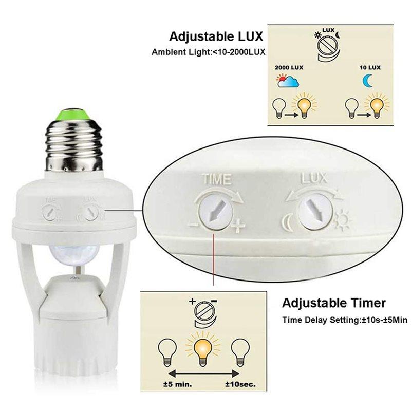 ABBP-Smart Motion Sensor Light Bulb Holder PIR Induction Adapter Automatic LED Switch For Home Corridor