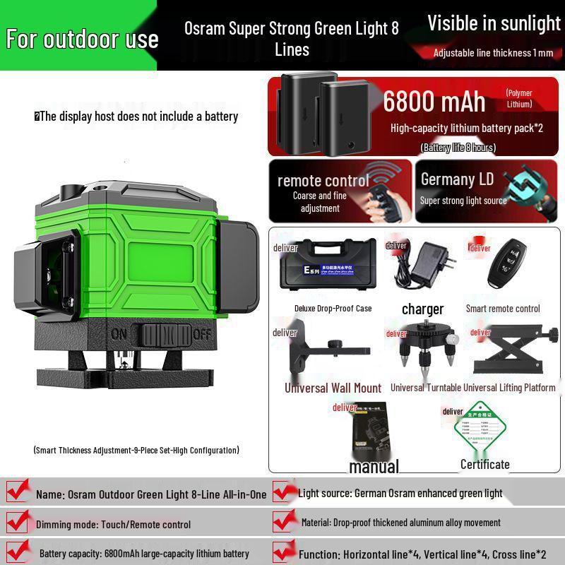 Germany High-Precision 16-Line Blue/Infrared Laser Level with 12 Green Lines