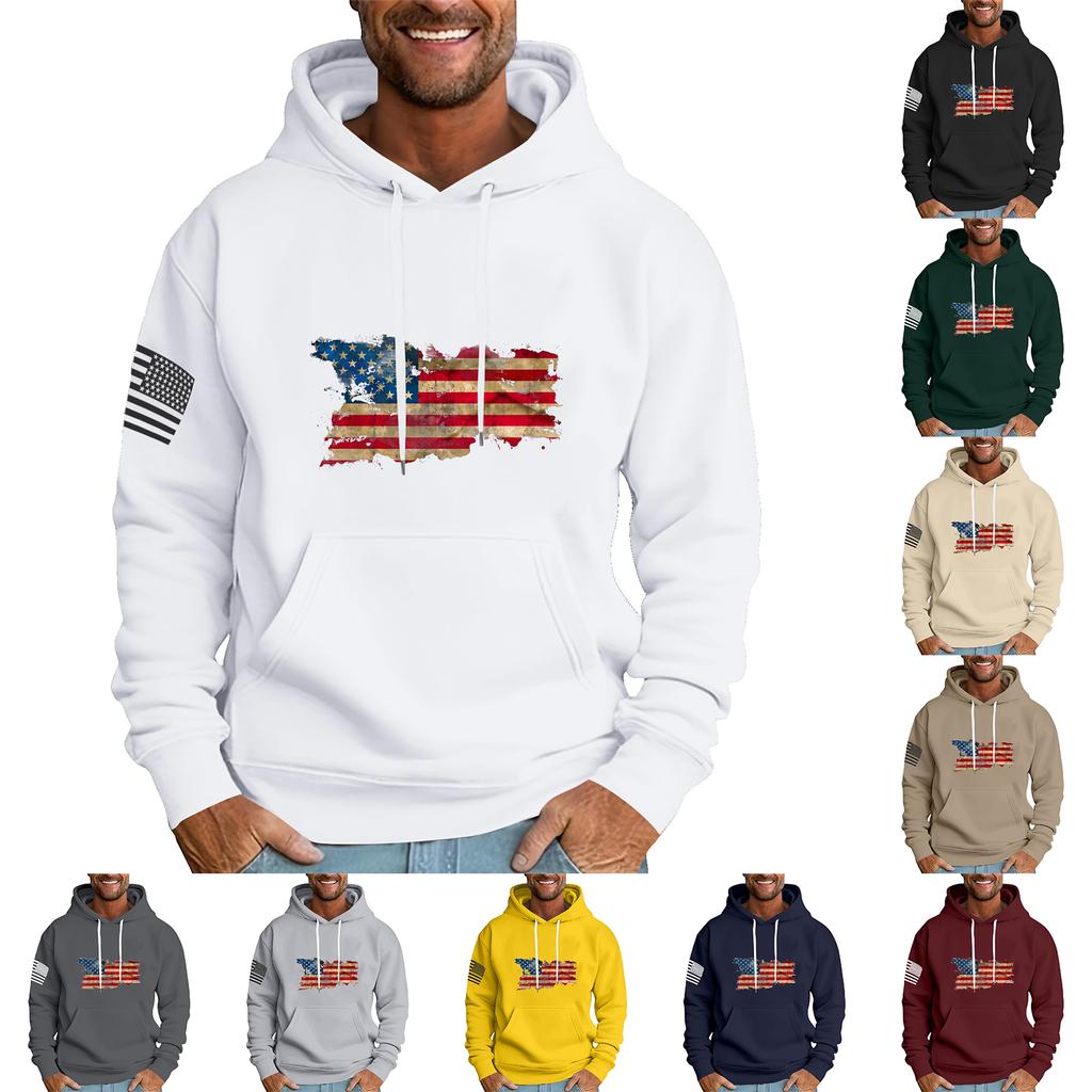 Men's Loose Flag Printed Hooded Sweatshirt Men's Casual Fashion Sports Sweatshirt