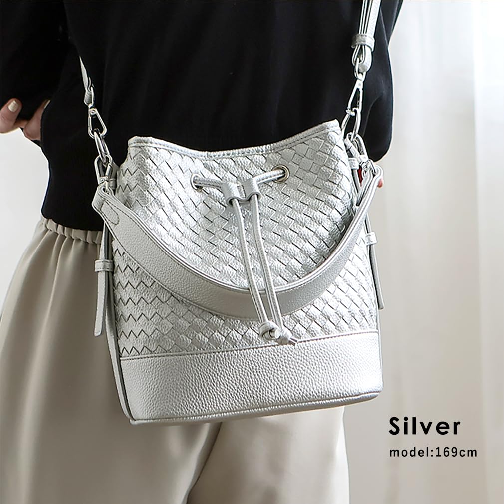Vita Felice Mesh Drawstring Bag for Women [VITAFELICE] 2-way Sib-20095p (Silver)