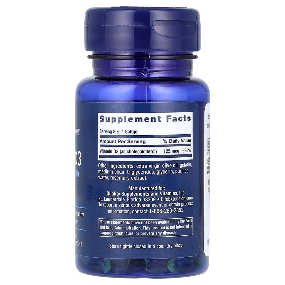 Life Extension Vitamin D3 125mcg (5000 IU) Softgels, 60 Count