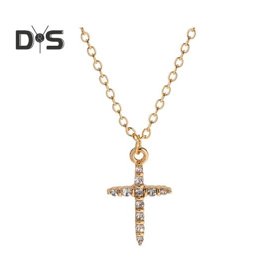 

Женское ожерелье с подвеской в виде креста со стразами, полая цепочка, женское ожерелье на ключицу, повседневное, выпускное, вечернее, езда на работу, шея, ювелирные изделия золотистый