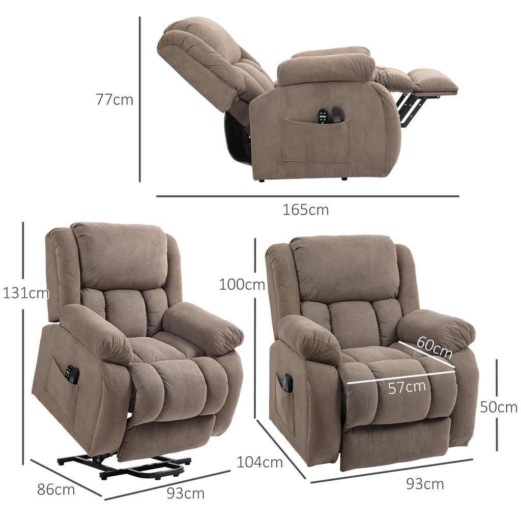 TV Recliner with Massage and Heat Function, Electric Lift Chair, Remote Control, Side Pockets, Light Brown