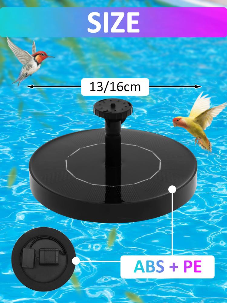 13/18cm Solar Fountain Pump Floating Solar Panel Bird Baths Water Fountain with 6 Nozzles For Garden Water Pool Pond Decor